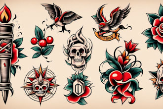 create any design in traditional tattoo or old school style