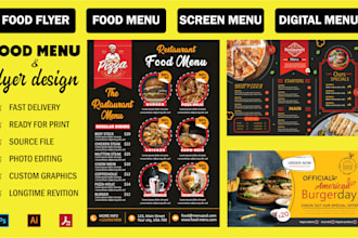 make a  modern food menu food flyer digital menu board food card restaurant menu