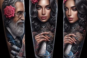 create custom realistic tattoo design, tattoo sleeve