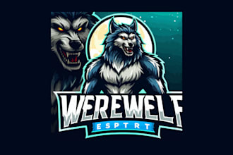 do an werewolf esports mascot logo with unlimited revisions