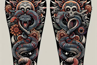 create unique custom tattoo design, tattoo sleeve