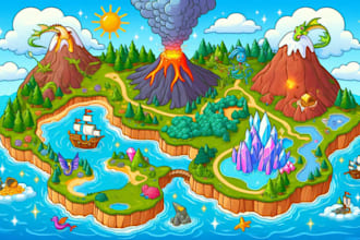 design cartoon map with custom locations or fantasy event doodle hand drawn maps