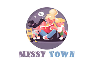 create fun colorful messy town something both logo