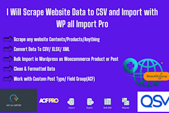 scrape website data to CSV and import with wp all import