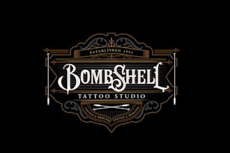 design tattoo piercing studio bombshell logo
