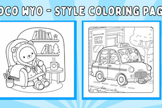 illustrate bobbie goods coco wyo style coloring pages for KDP