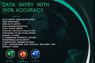 do fastest excel data entry services, presentation, and copy paste in 1 day