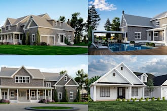 do 3d home design, commercial building exterior design, 3d rendering, floor plan