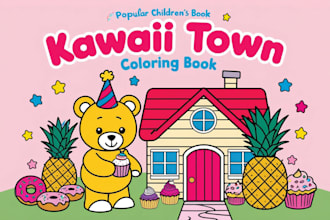 create kawaii town coloring book