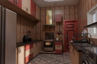 3d cgi kitchen interior design, dining, livingroom, apartment layout, 3d render