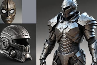do 3d armor, 3d mask, 3d helmet, 3d character modeling for 3d printing stl file