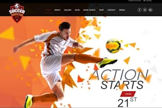 create a soccer academy website, football, basket ball, tournament website
