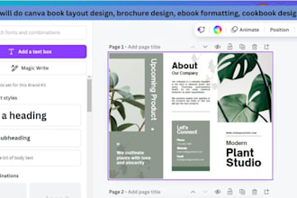do canva book layout design, brochure design, ebook formatting, cookbook design