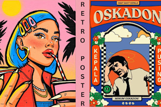 create custom retro vintage mascot, logo, and poster illustration for your brand