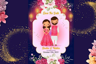 design wedding invitation card with cartoon couple illustration