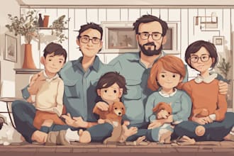 draw a vector art family portrait