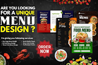 design professional food menu, flyer and poster