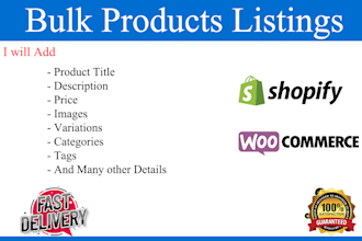 bulk import export products or listing to your shopify woocommerce wordpress