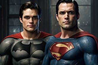 create superhero character logo and friendship portrait