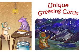 create unique greeting cards with colorful illustrations and warm emotions