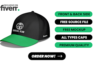 design custom front, side, and back cap hat artwork with a mockup