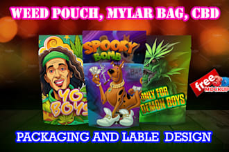 design unique weed pouch, mylar bag and cbd product labels