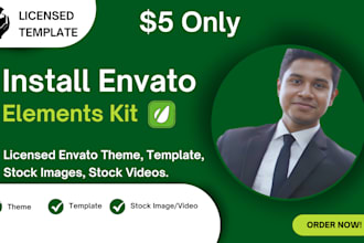 urgently install envato element kit, wordpress, theme, template, stock image
