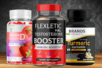 design label for supplements,protein, product,whey,gummies,vitamin,pouch,flyer