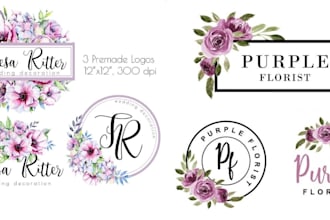 create beautiful feminine botanical flower boho watercolor logo 24 hours