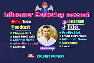 find best youtube instagram tiktok podcast influencer research email leads