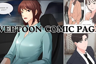 draw webtoon comic page in manga style, anime, webcomic, manhwa, webtoon comic