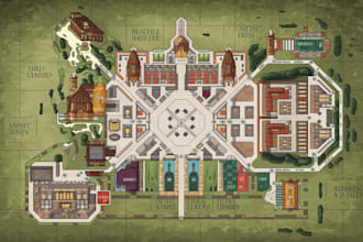 draw custom vector fantasy map illustration site plans city map game map