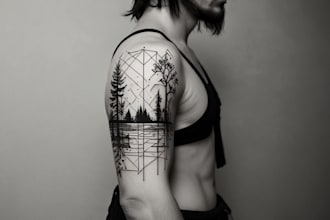 create black and white line art minimalist tattoo design