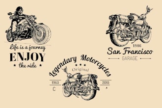do hand drawn biker motorcycle vintage logo