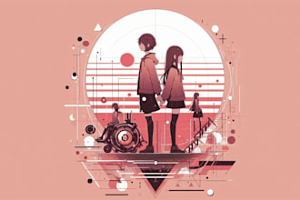 create minimalist anime art for poster, wallpaper, tshirt, logo, vtuber, banner