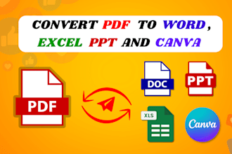 convert PDF to word, excel , ppt, canva and typing services