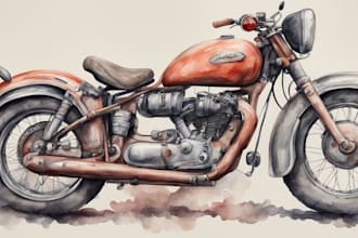 draw realistic watercolor portrait style car, bike vehicle