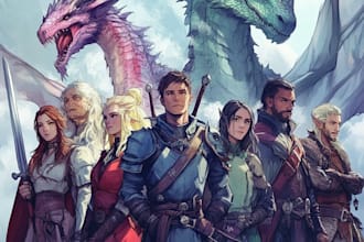 make a dnd character or dnd party art full body illustration