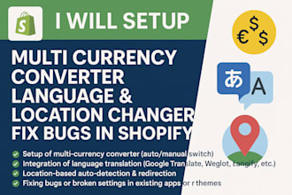 setup multi currency converter language location changer fix bugs in shopify