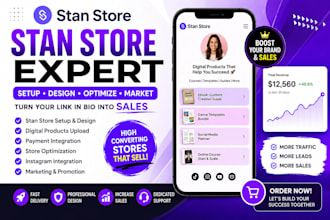 design and set up a high converting stan store for digital products