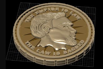 sculpt 3d coin model, 3d bas relief, 3d cnc design, 3d medallion, printable coin