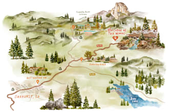 watercolor wedding location maps paint itinerary