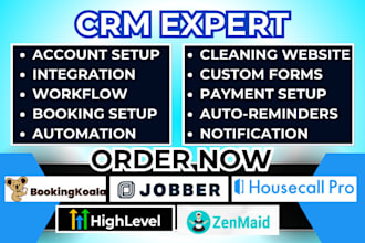 setup housecall pro jobber for cleaning service gohighlevel bookingkoala zenmaid