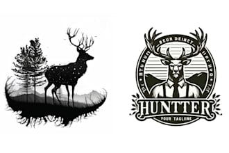 create retro hand drawn deer hunting t shirt logo