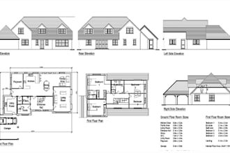 draft architectural 2d floorplan design on autocad and make sections,elevations