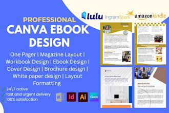 design canva ebook, one pager, leaflet, brochure, workbook, magazine, whitepaper