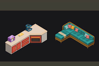 make 2d isometric props, objects and icon for mobile game