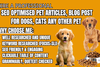 write SEO optimized articles for your dog, cat, or pet blog