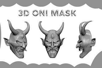 sculpt 3d model cosplay mask, 3d halloween oni mask armour, 3d helmet for print
