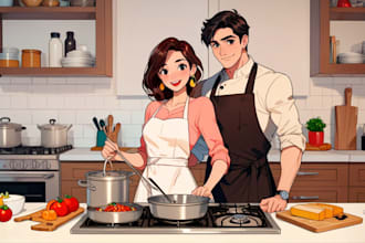 design a professional disney cartoon couple or family portrait